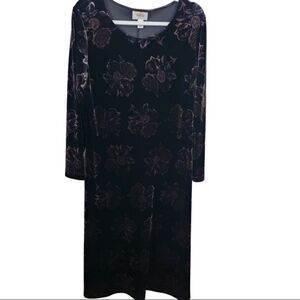 Talbots Vintage Black Velvet Floral Maxi Dress Size MP